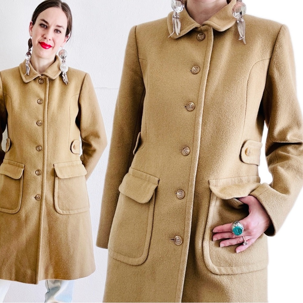 🔥SOLD🔥90s Vintage Trench Coat Vintage Camel Wool Long Minimalist Car Length